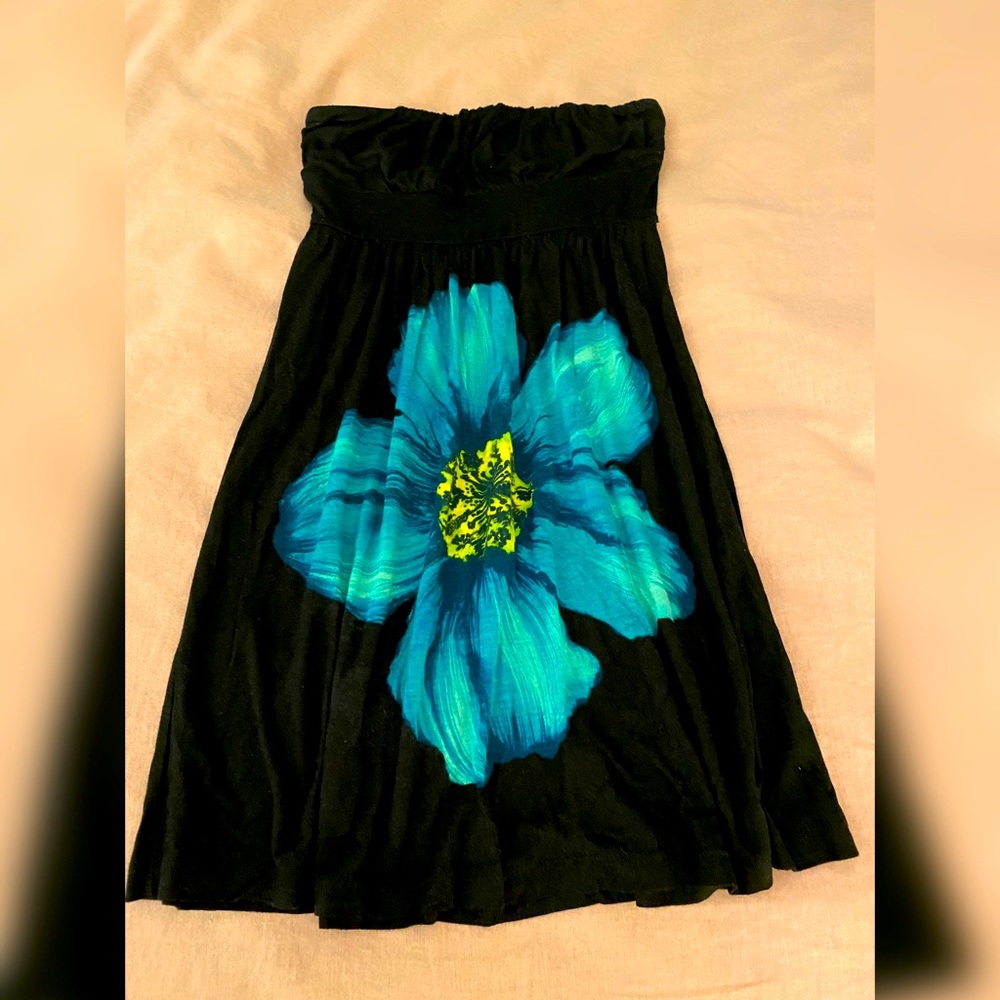 Strapless Black Floral Dress
